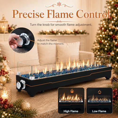 GRISUN 36 Inch Propane Tabletop Fire Pit, 50,000 BTU with Glass Wind Guard - Image 6