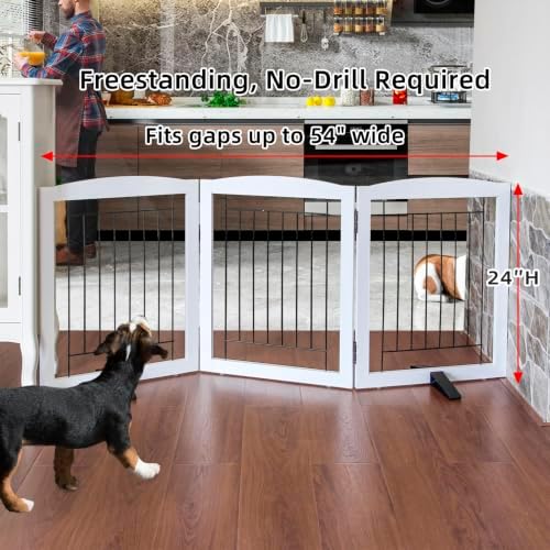 ZJSF Freestanding Dog Fence Indoor, Foldable Dog Gate for Doorways, Stairs or Hallways, Sturdy Wood Extra Wide Pet Gate with Support Feet for The House, White, 24 "Height-3 Panels - Image 2