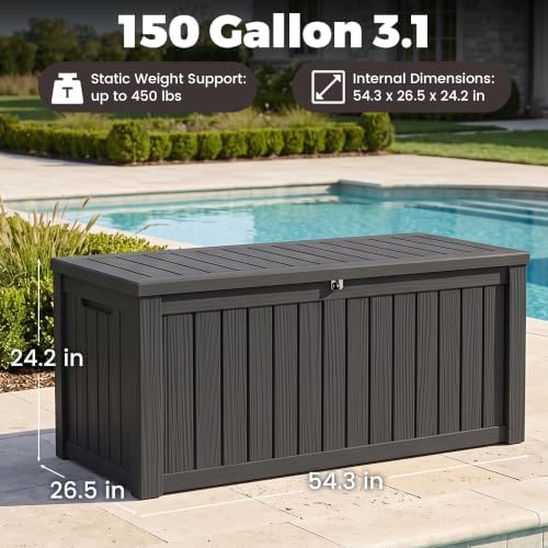 Outdoor Storage Box,150 Gallon Waterproof Deck Box [Upgraded 3.0] - Image 2