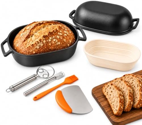 16"x10" Oval Cast Iron Dutch Oven for Bread Baking, Bread Loaf Pan With Sourdough Bread Making Kit, Pre-Seasoned Bread Dutch Oven With Lid, 9.5QT, 13 LBS Heavy Duty, Homemade Breadmaking by QuliMetal