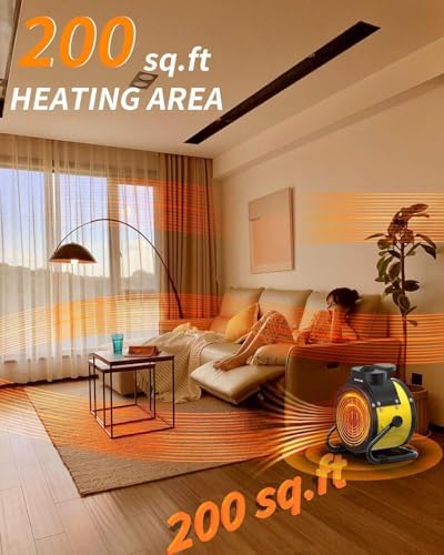 Buyplus Electric Space Heater - Outdoor Heater with Super Long Cord, Overheat Protection, Heaters Heat Up in 2 Seconds, 3 Modes, Small Fan Heater Tent Ceramic Space Heater for Patio, Yellow - Image 2