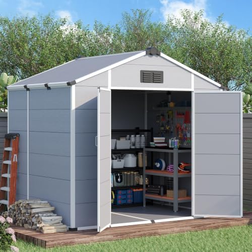 8 x 6 FT Plastic Outdoor Storage Shed with Floor, Resin Garden Shed by DNYKER