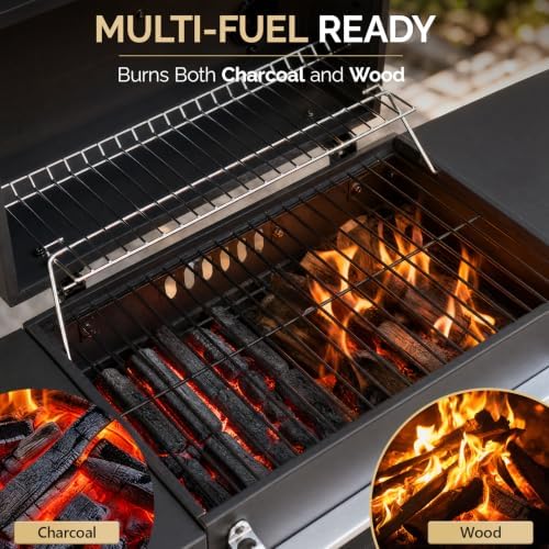 ROVSUN Charcoal Grill with 2 Side Tables, Thermometer and Chimney, Movable Smoker Grill for BBQ, Outdoor Cooking, Camping, Patio Parties - Image 3