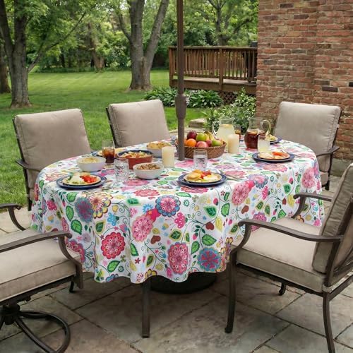 EHouseHome Outdoor Indoor Tablecloth with Umbrella Hole for Oval Table,Waterproof Patio Table Cloths, Spring/Summer Table Covers with Zipper for Backyard Circular Table/BBQs/Picnic,60 x 84 inches by EHouseHome