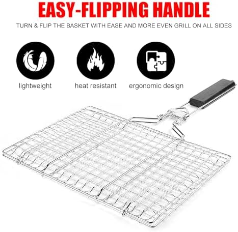Grill Baskets Fish Grilling Basket for Outdoor Grilling Barbecue Stainless Steel Folding Grill Accessories with Removable Handle, Grill Basket for Bar, Camping, Picnics & Parties. Amazing Grill - Image 6