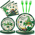 Wiooffen 96 Pcs St. Patrick’s Day Plates and Napkins Green Shamrock Gnome Lucky Tableware Set Irish Festival Party Supplies Table Decorations for 24 Guests by Wiooffen