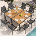 Outdoor Dining Set for 8, Aluminum Patio Table and Chairs Set, 10-Piece All Weather Patio Dining Furniture Set with Umbrella Hole for Backyard, Deck, Poolside (Gray-Teak) by Oasbira