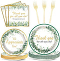 Thank You Party Plates Napkins We Appreciate You Tableware Set Green Eucalyptus Leaf Dinnerware Employee Appreciation Disposable Plate Fork for Teachers Doctors Nurses Staff Graduate Supplies Serve 24 by Naozinebi