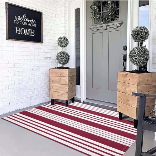 Red and White Outdoor Rug 3'x5'Cotton Washable Indoor/Outdoor Area Rug - Image 5