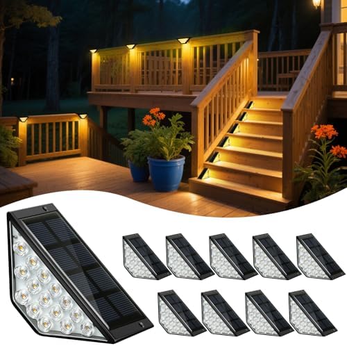 BKBB PPBB Solar Step Lights for Outside, Solar Stair Lights Outdoor Waterproof, Deck Step Lights for Fence, Patio, Yard, Porch, Front Door, Sidewalk, Garden, Patio Decor (10, Warm White) by Unknown