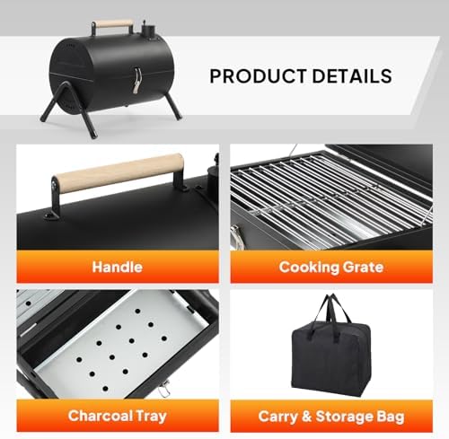 Outvita Portable Charcoal Grill with Thermometer, Dual-Sided Tabletop Black - Image 4