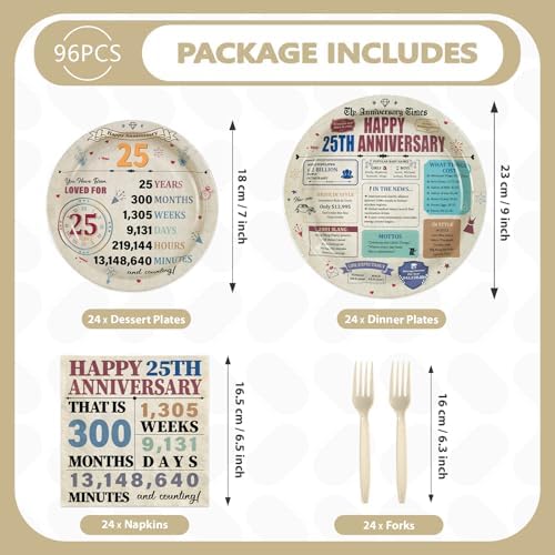 96Pcs Retro 25th Anniversary Party Decorations, Serves 24 - Image 2