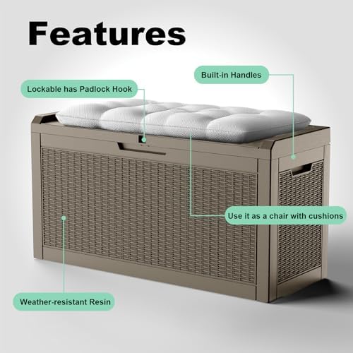 DRATO 70 Gallon Outdoor Storage Box Waterproof, Lockable Resin Deck Box for Patio Furniture, Pool Supplies & Garden Tools, Weatherproof Outside Storage Bin for Backyard Porch (Grey, 70 Gallon) - Image 5