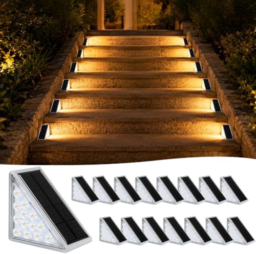 Solar Step Lights Outdoor Waterproof IP67, 3000K Warm Lights -16 Pack by AUDLES