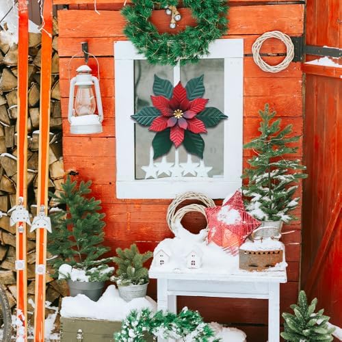 YEAHOME Chrismas Wall Decorations Indoor - 11 inch Metal Flower Wall Art Decor, Poinsettia Yard Garden Decor Hanging for Kitchen, Bathroom, Bedroom, Handmade Gift for Home, Indoor or Outdoor - Image 4