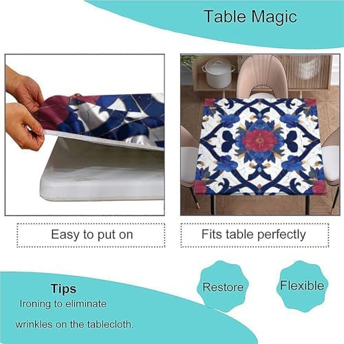 Fitted Tablecloth for Card Table, Moroccan Trellis Pattern Printed on Washable Table Cover Square, Ideal for Buffet Catering Community, Fit for 60" x 60" Square Tables - Image 3