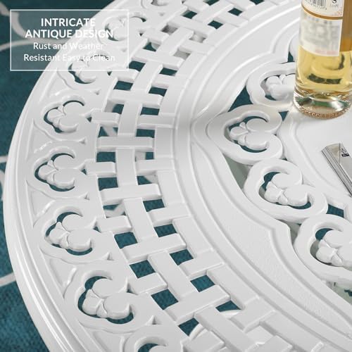 VIVIJASON 5-Piece Outdoor Patio Dining Set, All-Weather Cast Aluminum Conversation Set, Patio Furniture Set, Include 4 Swivel Cushioned Chairs, a 38.5" Round Table w/Umbrella Hole, White - Image 3