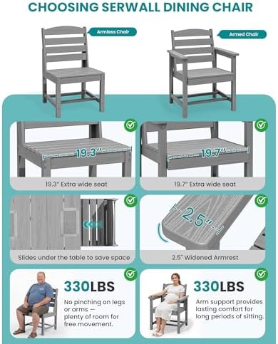 SERWALL Armless Outdoor Dining Set, Patio Dining Set for 6, Light Gray - Image 3