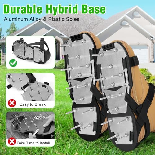 Lawn Aerator Shoes for Grass - Pre-Assembled Grass Aerator Shoes for Lawn - Soil Yard Aerator Tool for Aerating Patio Garden, Black, Small Size - Image 3
