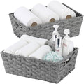 Onlytak Large Wicker Storage Basket, Metal Frame, Set of 2, Washable Waterproof, 15" x 10.3" x 5.2", Grey Color, Woven Basket for Pantry, Toilet, Bathroom, Bedroom, Patio by onlytak