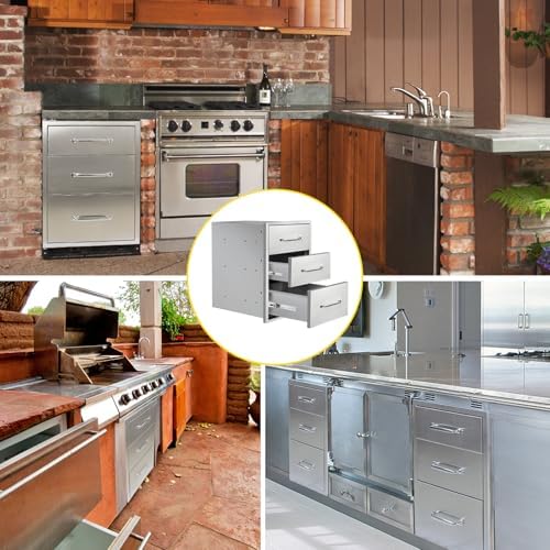 Outdoor Kitchen Drawers 15.7" W x 21.6" H x 17.7" D Flush Mount Triple BBQ Drawers with Chrome Handle Stainless Steel Drawer for Outdoor Kitchen Island, Patio Grill Station - Image 6