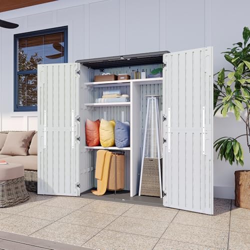 Aoxun 64 Cu.Ft Resin Storage Shed with Metal Shelving Kit & Floor, White - Image 5