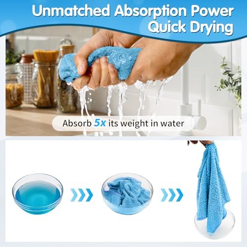 FIXSMITH Blue Microfiber Cleaning Cloth -Pack of 12, Highly Absorbent Cleaning Rags, 16"X12" All Purpose Cleaning Towels for Housekeeping, Kitchen, Car, Lint Free and Reusable Microfiber Towels - Image 6