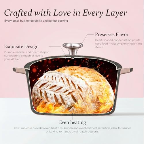 Overmont Enameled Cast Iron Dutch Oven - 2QT Pink Heart-Shaped Mini Pot - Image 4