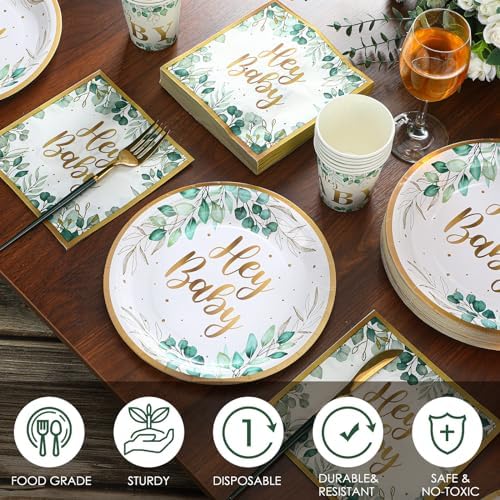 200 Pcs Sage Green Baby Shower Decorations, Eucalyptus Disposable Plates - Image 4