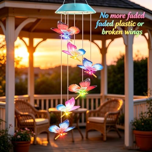 Toodour Solar Wind Chime, Color Changing LED Swaying Butterfly Wind Chimes - Image 7