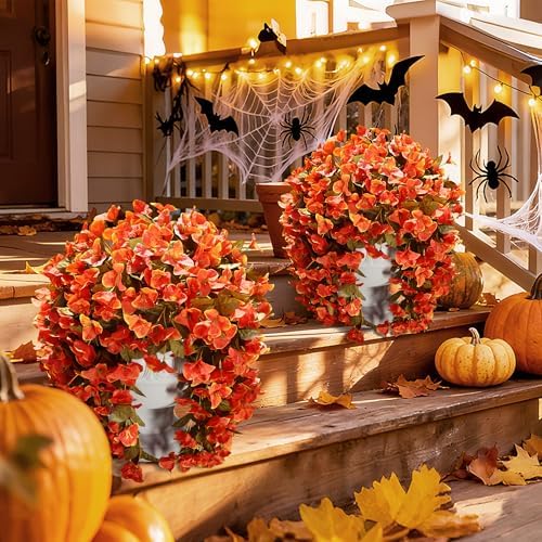 Bougainvillea Artificial Flowers Plants for Outdoors Outside Fall Autumn Decor, 2 pcs Faux Silk Long Trailing Vines UV Resistant Look Real Orange Fake Flowers for Front Door Porch Planter Urn Patio - Image 2