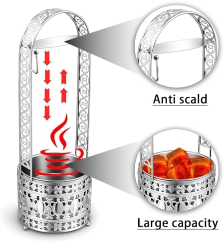 Portable Hookah Charcoal Basket with Coal Tongs,50 pre-Cut foil Sheets, 20 hygienic mouthpieces - Metal Storage Container & Holder for Shisha Accessories (Silver Basket 15.7") - Image 5