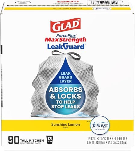 Glad ForceFlex MaxStrength LeakGuard Bags, Sunshine Lemon, 13 Gallon, 90 Ct by GladTrashFoodStorage