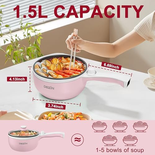 Dezin Electric Pot, 1.5L Non-Stick Portable Hot Pot Electric Upgraded, 700W - Image 3