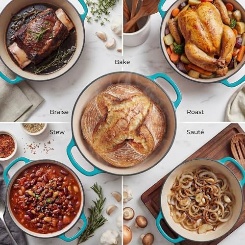 Zulay Kitchen 5 Quart Enameled Cast Iron Dutch Oven Pot with Lid – Premium Durability & Oven Safe up to 500°F – Heavy Duty Cookware Perfect for Bread Baking, Stews, Braising & Roasting – Light Blue - Image 3