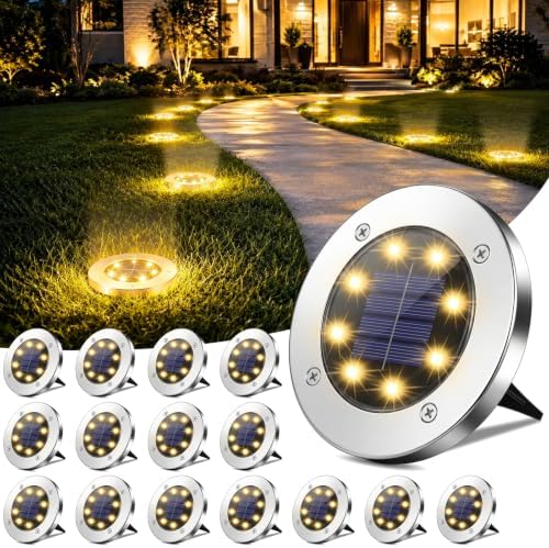 OULONGER 4.6inch Solar Ground Lights, Garden Solar Outdoor Waterproof Pathway Bright In-Ground Landscape Lights for Patio, Lawn, Yard, Driveway, Step and Walkway(Warm Light 16Packs) by OULONGER