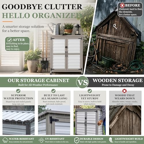 Gowoodhut Outdoor Storage Cabinet with Shelve Garden Patio Tool Storage - Image 5
