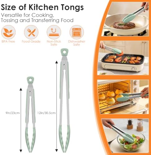 HOTEC Stainless Steel Kitchen Tongs with Silicone Tips, Set of 2-9" and 12" - Image 2
