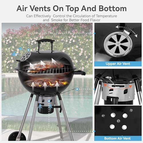 18 inch Kettle Charcoal BBQ Grill with Wheels for Outdoor Cooking - Image 5