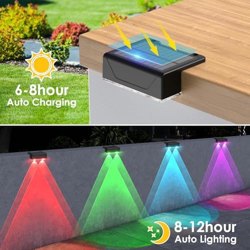 Solar Fence Lights Outdoor, 2 Pack Black Fence Lights Solar Powered - Image 4