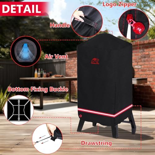 Turtle Life Smoker Cover for Pit Boss Copperhead 5-7 Series Vertical Pellet, Waterproof Heavy Duty Outdoor Smoker Grill Cover 29”W x 29”D x 52”H inch, Black - Image 4
