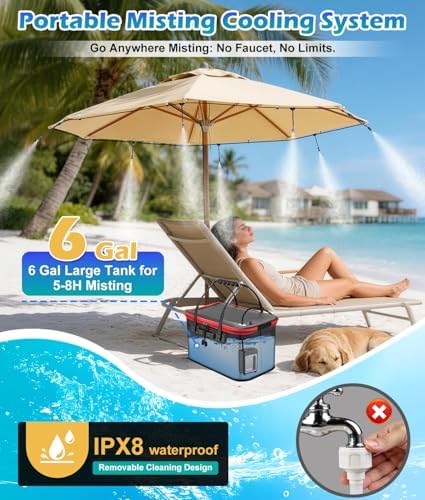 Portable Misting Systems for Patio, Outdoor Water Cooling Misting Kit with 6000mAh Water Pump IPX8, DIY Misters for Outside Garden, Greenhouse, Fan, Umbrella, Canopy, Pasture, Camping(22L Bucket) - Image 3
