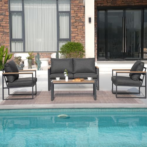 4 Pieces Metal Patio Furniture Set for Outdoor Balcony, Grey - Image 6