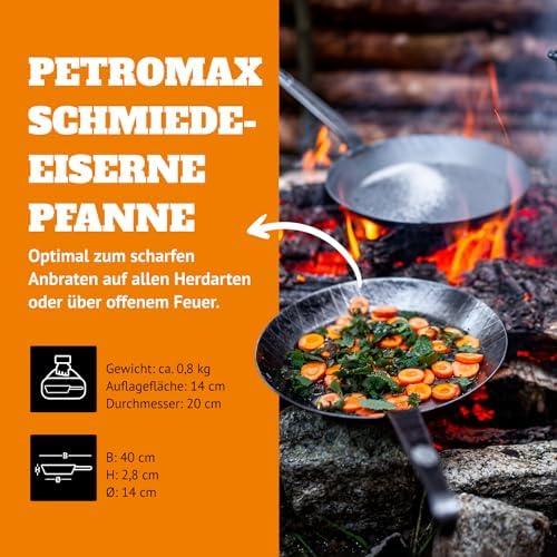 Petromax Wrought Iron Skillet, Long Handle Pan Conducts Heat Evenly, Indoor/Outdoor Camping Cookware for Campfire or Home Kitchen Use, Stove to Table Serveware - Image 2