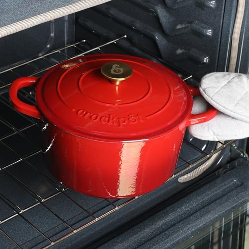 Crock Pot Artisan 6-Quart Round European Enameled Cast Iron Dutch Oven Pot With Lid -Gradient Red - Image 2