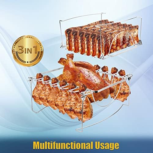 3-in-1 Rib Rack for Smoking & Chicken Leg Rack for Grill - Holds 6 Large Ribs, 12 Chicken Leg Wing, 1 Whole Chicken - Premium Foldable Space-Saving Chicken Drumstick Rib Racks for Grilling & Smoking - Image 3