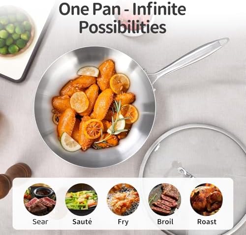 8-10-12-14'' Frying Pan Set with A Lid | Tri-Ply Stainless Steel Skillet - Image 3