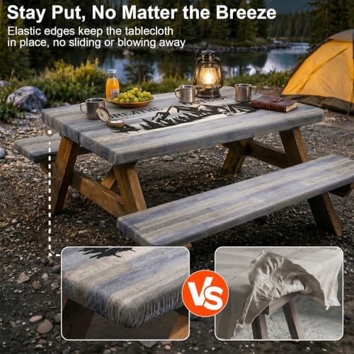 Picnic Table Cover with Bench Covers Camping Tablecloth Set with Pocket - Image 2