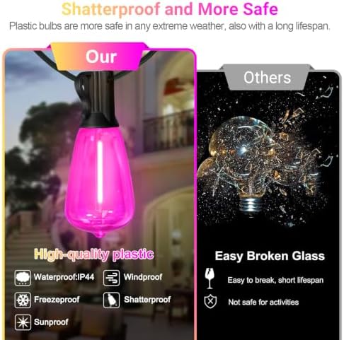 26FT ST38 Pink Warm White Outdoor String Lights, Valentine’s Day Patio Lights, 12+1 Shatterproof Edison LED Bulbs Waterproof Connectable String Lights for Bistro, Christmas, Wedding, Party Yard Decor - Image 4