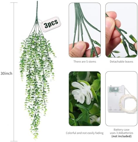 RECUTMS Hanging Fake Plants Fake Vines Artificial Plant Large White Flowers - Image 2